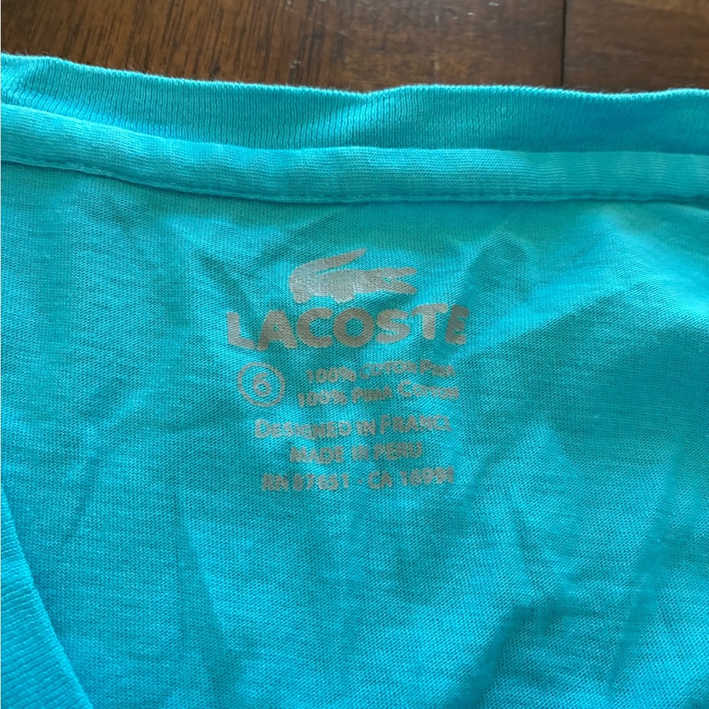 Lacoste T-Shirt Women’s 6 Tee Top Blue Alligator Short Sleeve - Picture 2 of 3